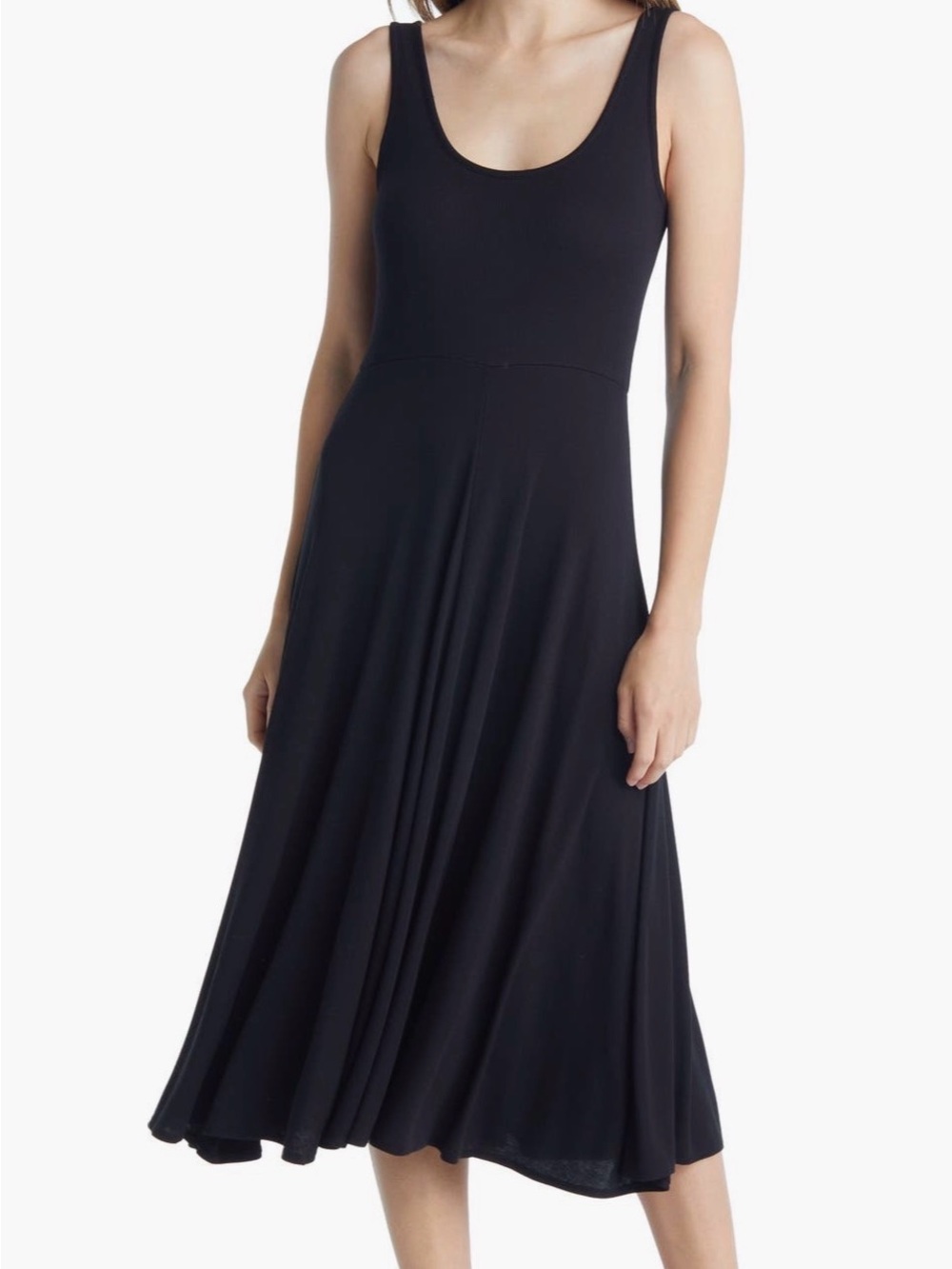 Marine Layer Med Sleeveless Black Scoop-Neck Midi Dress fit and flare
